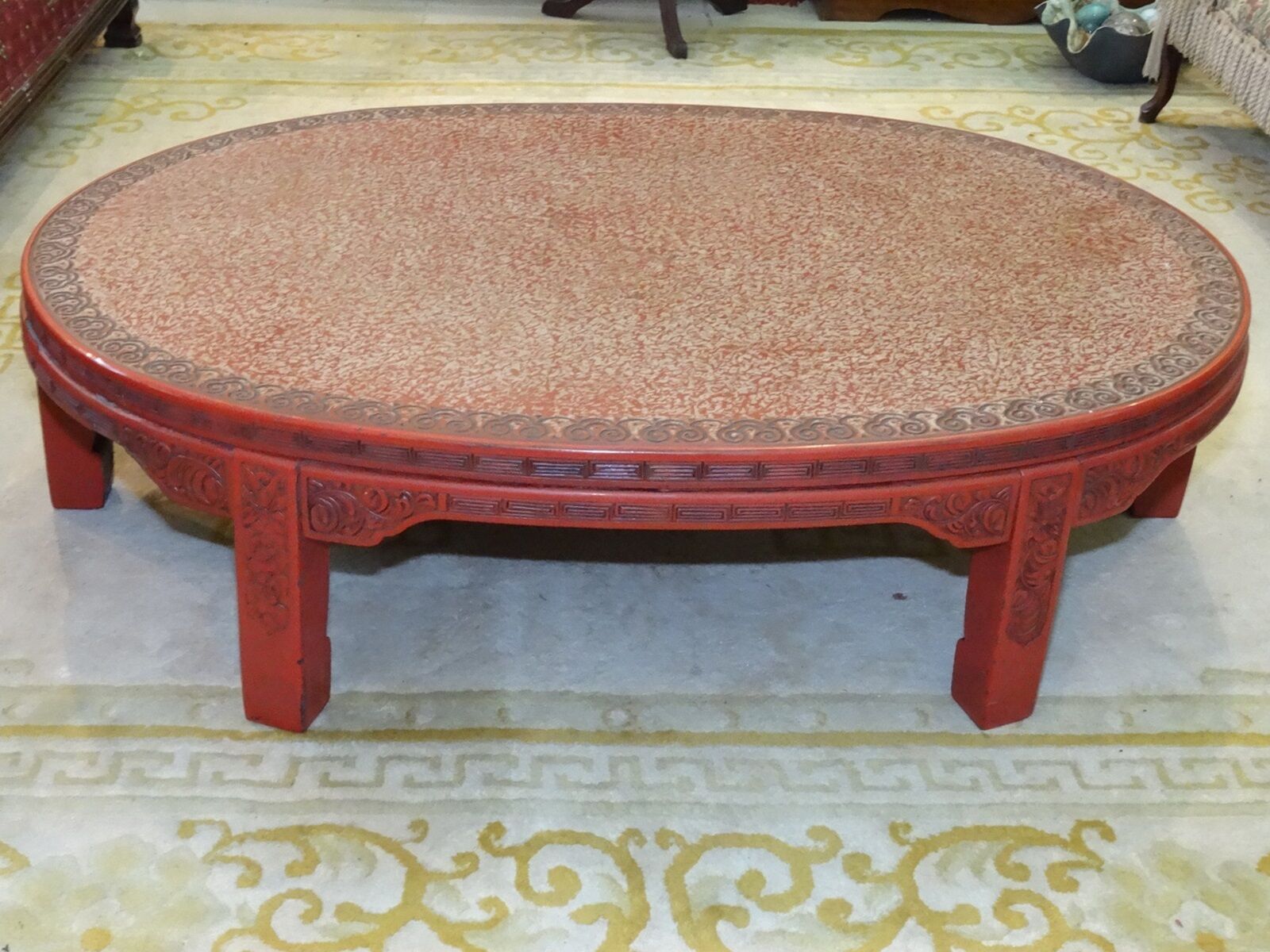 ANTIQUE LATE 19 c. CHINESE LACQUER INTRICATE CARVED CINNABAR COFFEE TABLE Без бренда - фотография #7