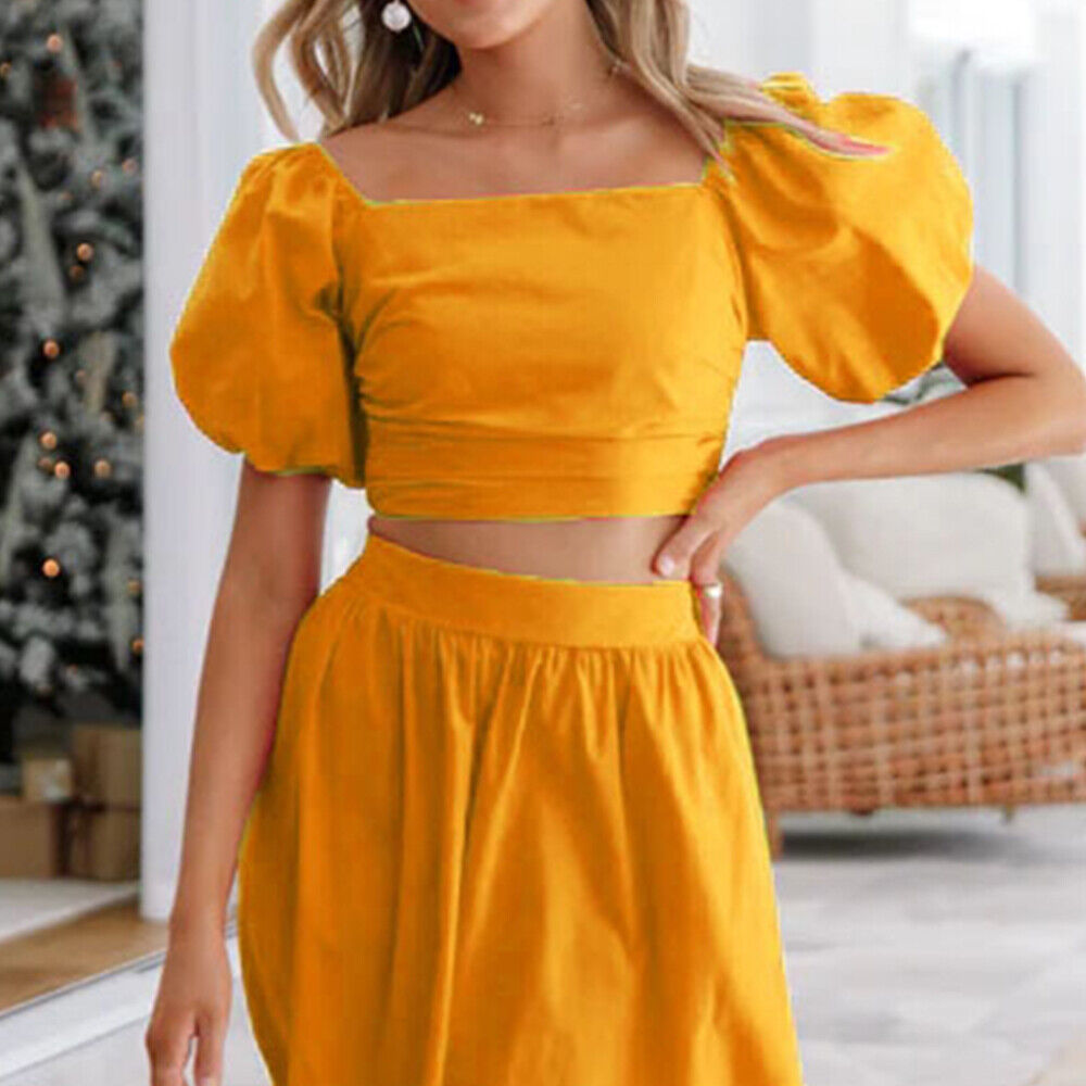2Pcs Womens Boho Short Sleeve Crop Tops Long Dress Suit Holiday Beach Dress Set Unbranded Does Not Apply - фотография #10