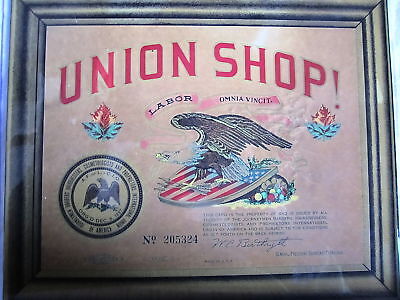 Vintage 1925 UNION BARBERSHOP Clear Framed Color Govering Rules On Back Sign Union barbershop