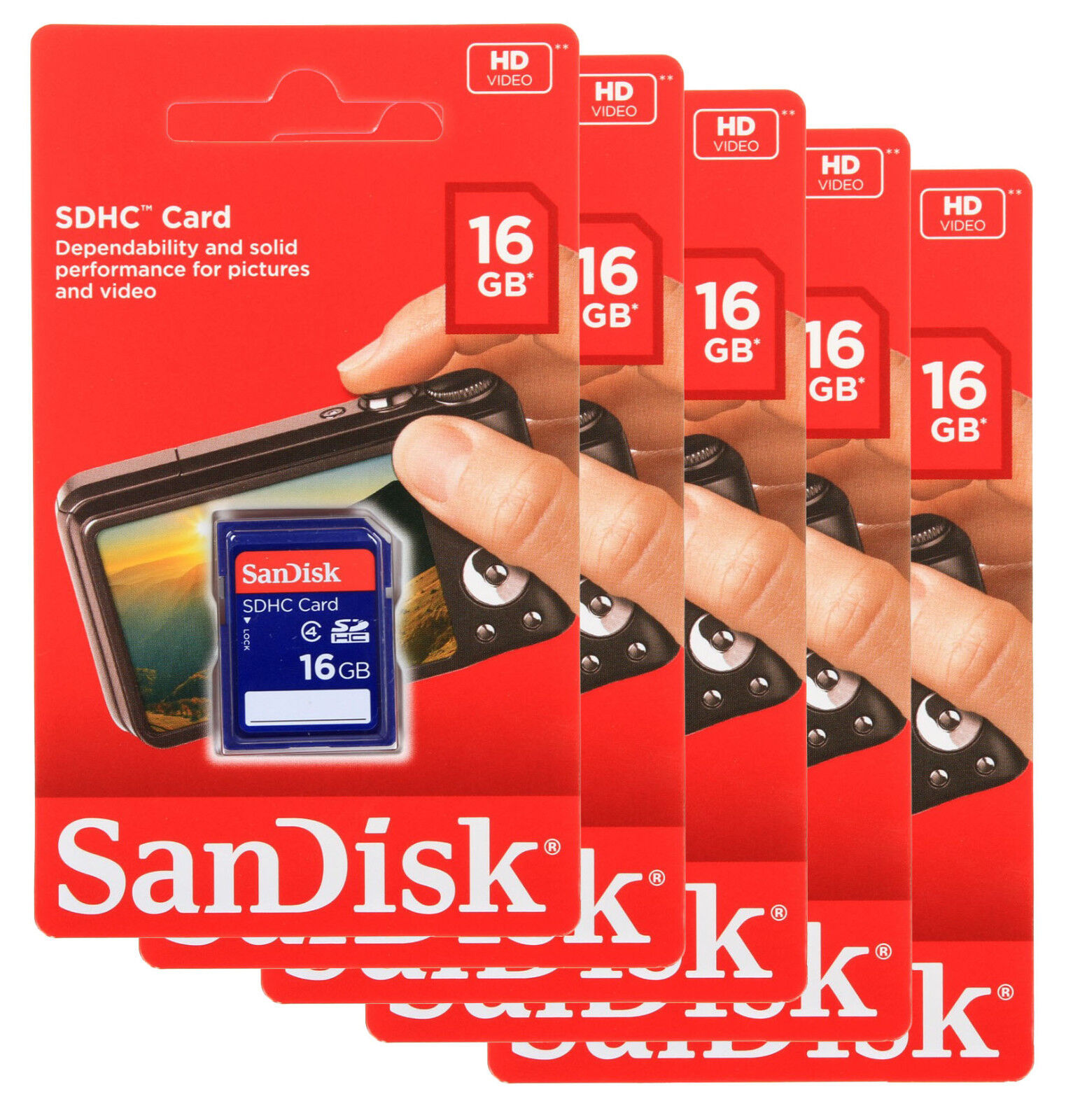 Lot of 5 x SanDisk 16GB SDHC Class 4 SD Flash Memory Card Camera SDSDB-016G-B35 SanDisk Does Not Apply