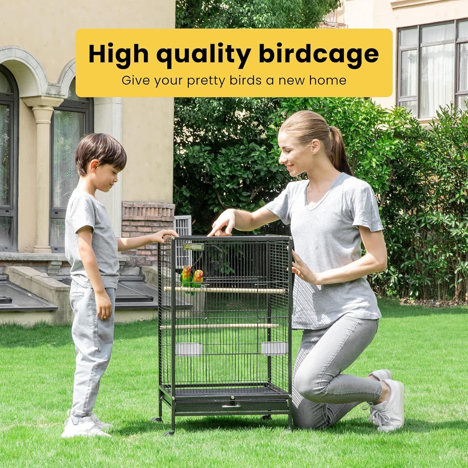 30 Inch Height Wrought Iron Bird Cage with Rolling Stand for Parrots Lovebird Unbranded - фотография #3