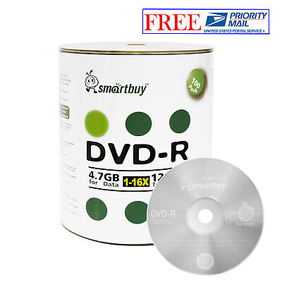 100 Pcs SmartBuy Blank DVD-R DVDR 16X 4.7GB Logo Top Surface Recordable Disc Smart Buy 47DR16SB100B