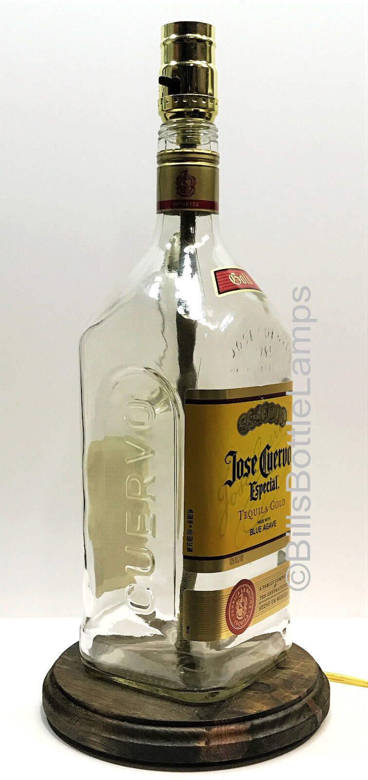 JOSE CUERVO ESPECIAL GOLD Large 1.75L Liquor Bottle TABLE LAMP Light & Wood Base BillsBottleLamps.com - фотография #2