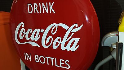 1940S 1950S ERA COCA-COLA EXTRA LARGE STEEL 26 INCH DIAMETER BUTTON/DISC SIGN    Coca-Cola - фотография #6