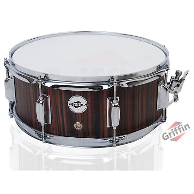 GRIFFIN Snare Drum - 14�X5.5" Poplar Wood Shell Acoustic Percussion Head Kit Set Griffin SM-14 BlackHickory