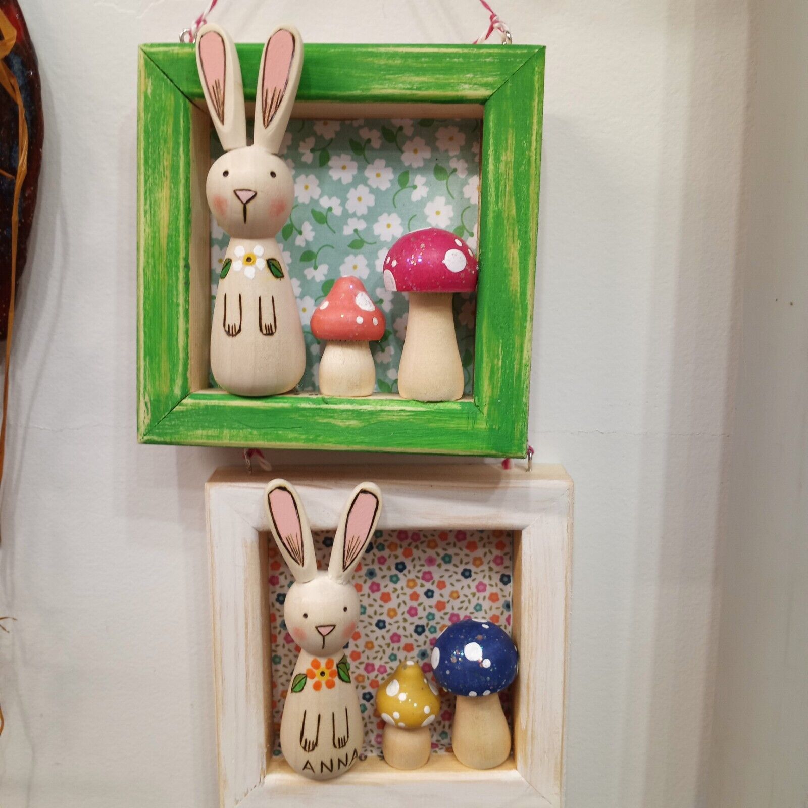 Wood Burned Bunny & Mushrooms Shadow Box Wall Hanging Nursery Art Baby Shower Handmade - фотография #6