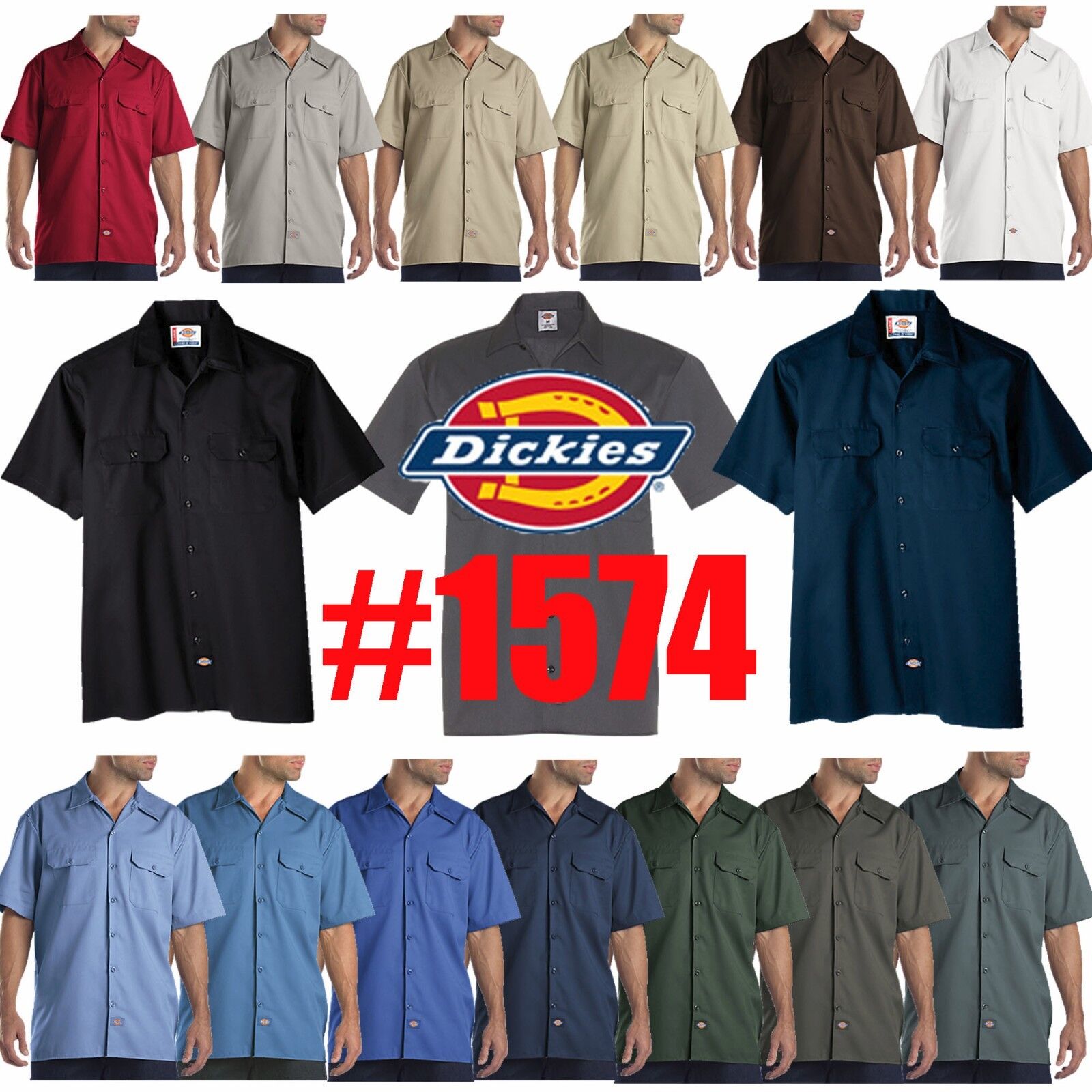 Dickies Mens Short Sleeve Work Uniform Button Up Casual Shirt 1574 Sizes S-6XL Dickies