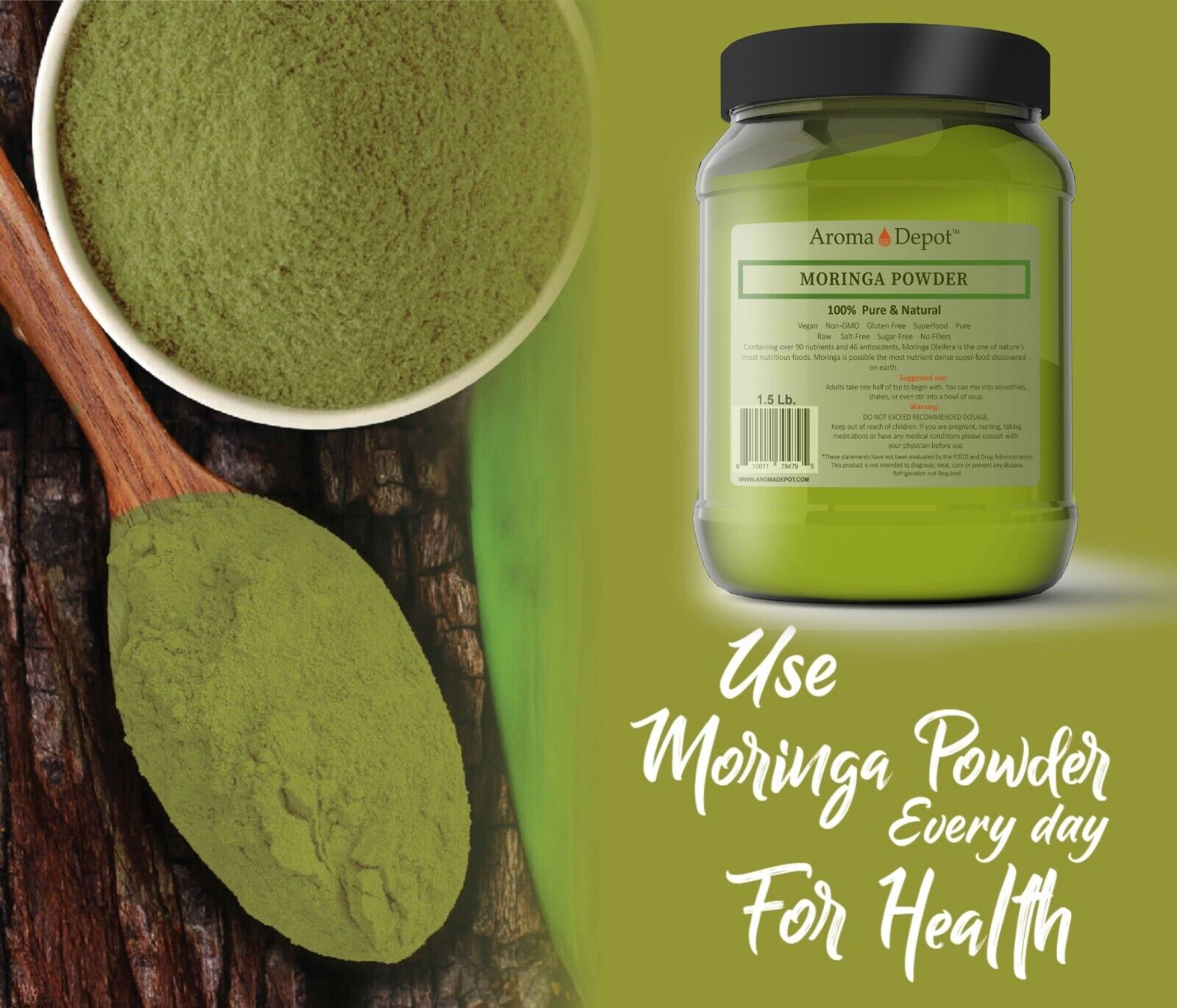 1lb Moringa oleifera Leaf Powder 100% Pure Natural  Superfood Gluten Free Aroma Depot - фотография #3