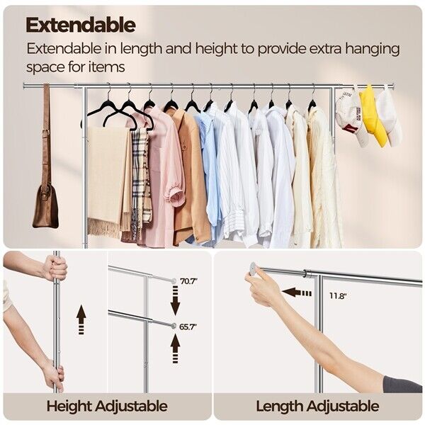 Heavy Duty Garment Rack Commercial Rolling Collapsible Clothing Shelf Single Bar saleuwant URh67h0511 - фотография #3