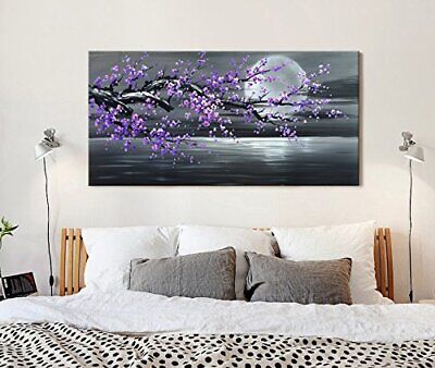 Purple Flower Painting on Canvas Black and White Seascape Wall Art 48"W x 24"H Does not apply Does Not Apply - фотография #6