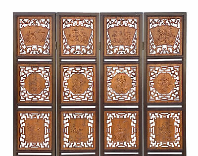 Chinese Carving 2 Brown Tone Wood Panel Floor Screen Display Shelf cs4256 Handmade Does Not Apply - фотография #9