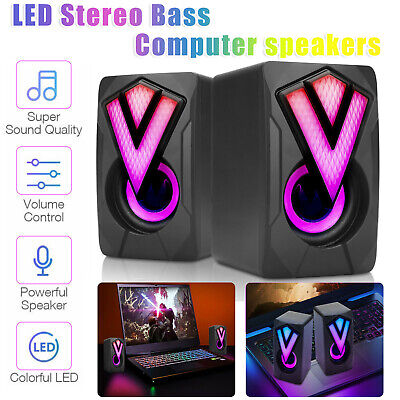 LED Stereo Bass Computer Speakers 3.5mm USB Wired Soundbar for Desktop Laptop PC EEEKit Does Not Apply