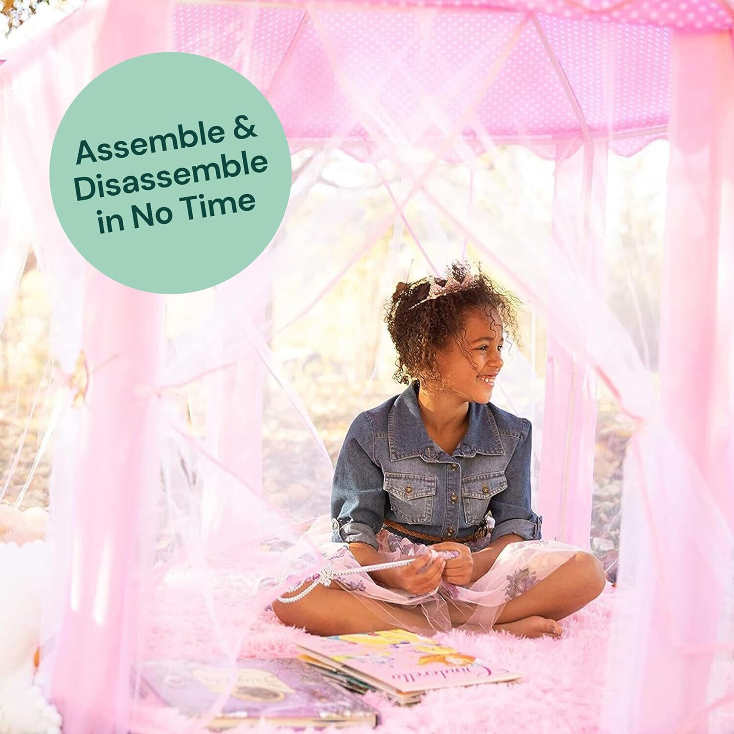 Princess Tent for Kids Tent - 55" X 53" with Led Star Lights | Princess Toys | K playvibe - фотография #7