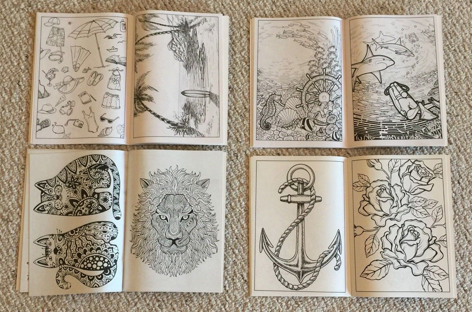 Lot Of 4 New Beach Scenes Fish Cats&Dogs Tattoo Adult Coloring Books BN Grown Up Без бренда - фотография #3