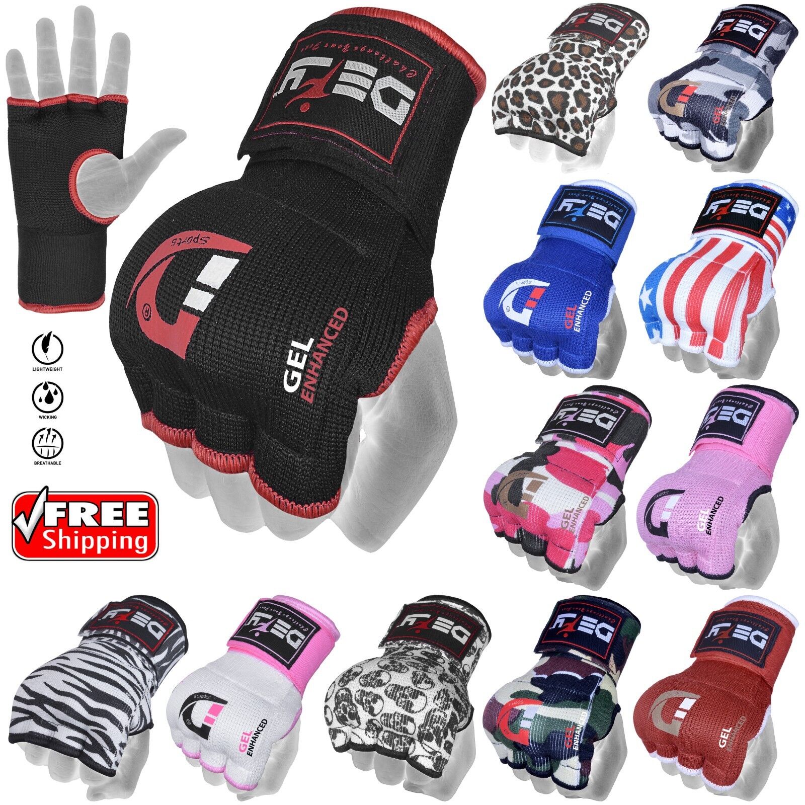 DEFY™ Gel Padded Inner Gloves with Hand Wraps MMA Muay Thai Boxing Fight PAIR  DEFY Sports Does Not Apply
