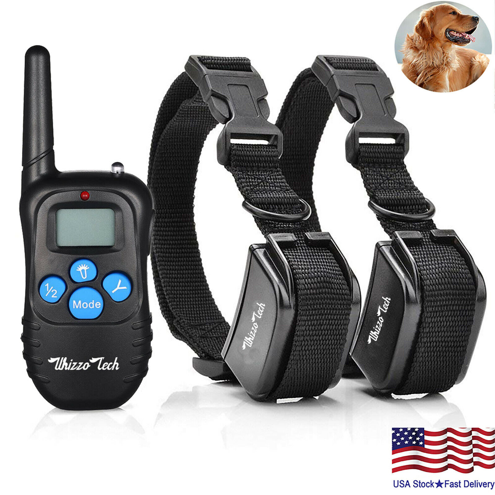 Dog Shock Training Collar Rechargeable LCD Remote Control 330 Yards WhizzoTech
