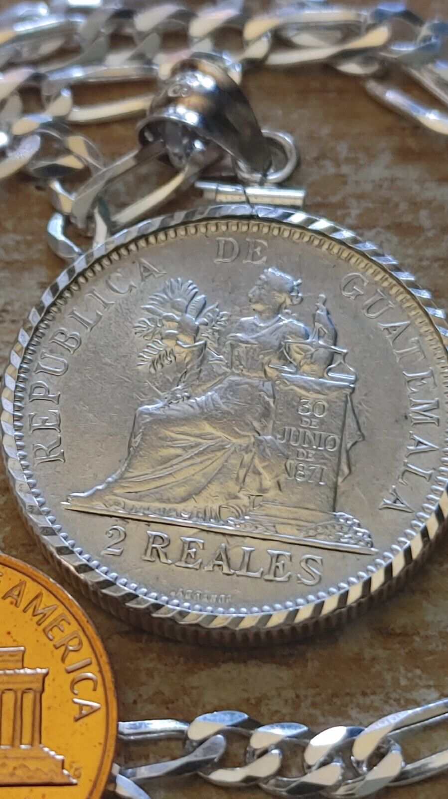1894 Guatemala Muskets Scales of Justice 2 REALES Pendant  18" 925 SILVER CHAIN Everymagicalday - фотография #15
