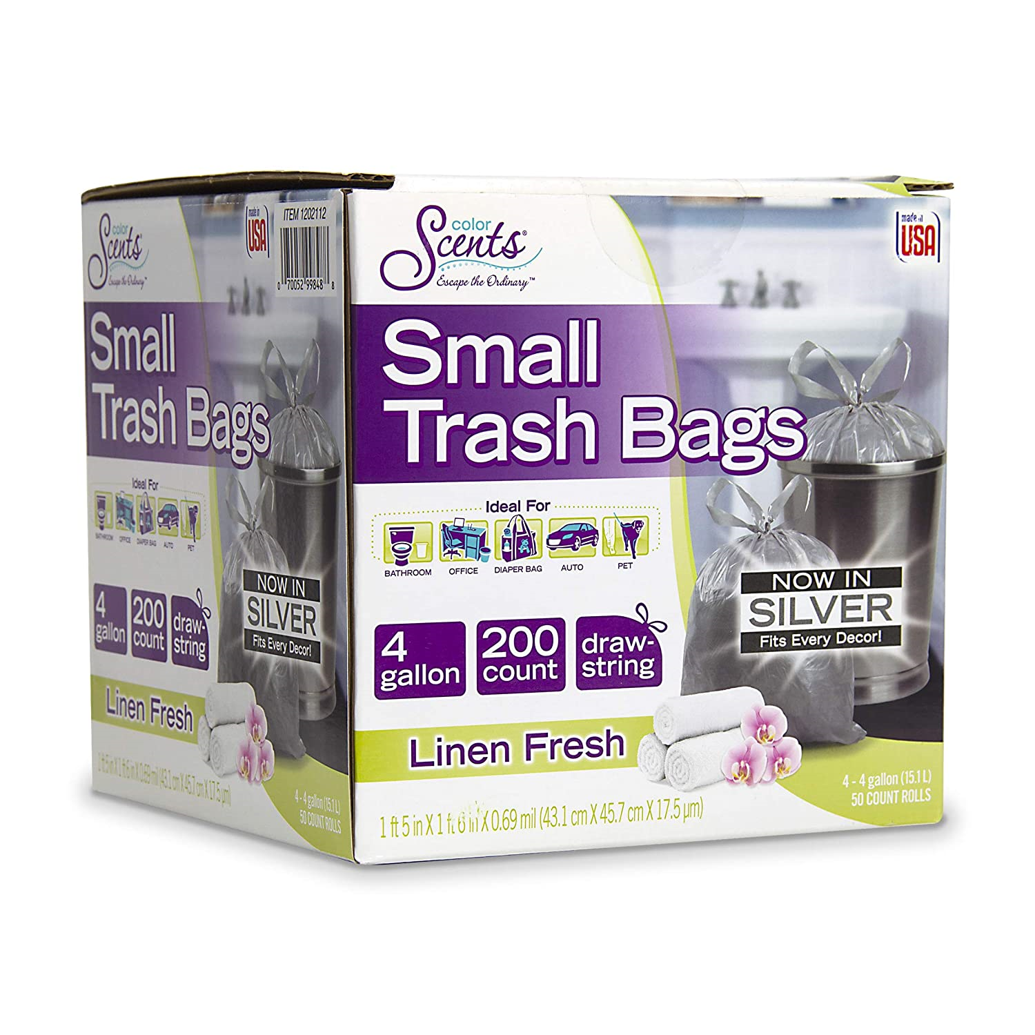 Color Scents Small Trash Bags - 4 Gallon, 200 Total Bags 1 Pack of 200 Count, - COLOR SCENTS Not Applicable