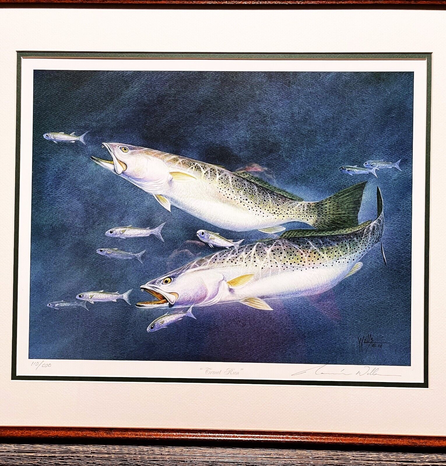 Ronnie Wells Trout Run Lithograph Speckled Trout Mint - Brand New Sporting Frame Без бренда - фотография #4