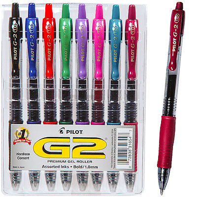 Pilot G2 1.0 Bold 8 Color Assortment 31654, Gel Ink Rollerball Pens Pilot 31654