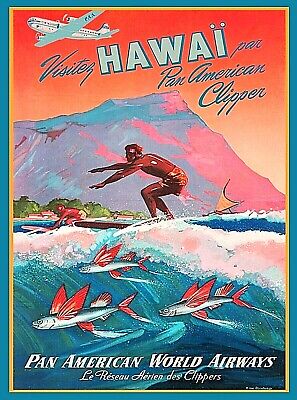 Honolulu Hawaii Surf Oahu Vintage United States Travel Advertisement Art Poster  Без бренда