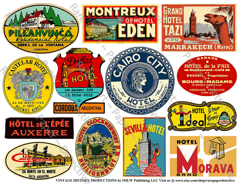 Hotel Luggage Labels, 2 Sticker Sheets, Baggage Labels, Vintage Travel Art Paper IMLW Publishing - фотография #2