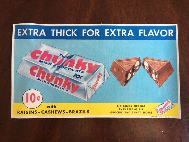 1950's "Chunky", "Un-Used" Vending Machine Sticker - 5" x 8" Без бренда