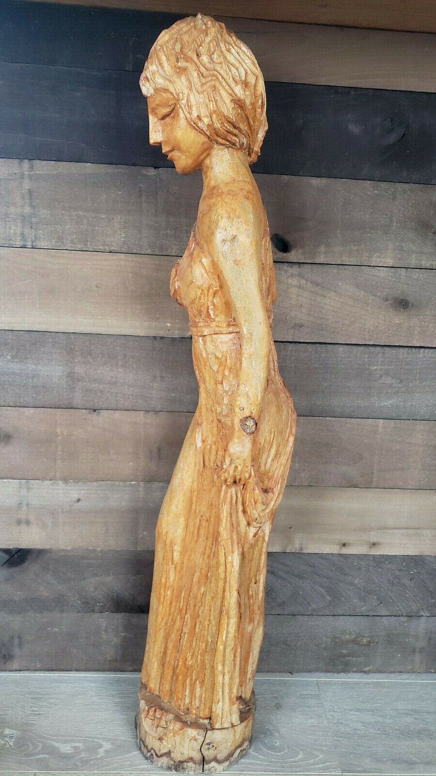 Rare Vintage Handcarved Wooden Statue of a Woman Holding Her Breast. 34" Без бренда - фотография #4