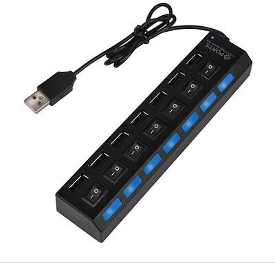 7-Port USB 2.0 Multi Charger Hub +High Speed Adapter ON/OFF Switch Laptop/PC Blk Unbranded GPCT450