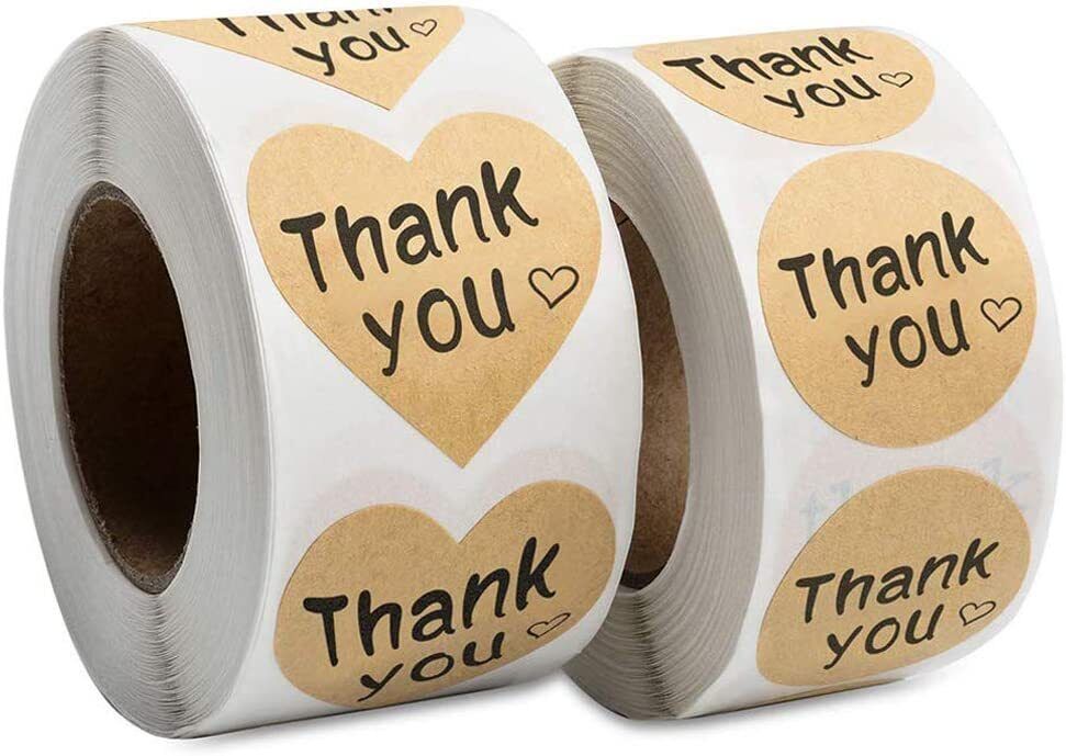 Heart Shaped Thank you Stickers 1000 Round Kraft Paper DIY Gift Envelope Sealing Unbranded Does Not Apply