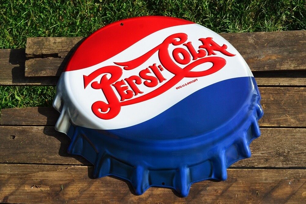 Pepsi-Cola Bottle Cap Embossed Tin Metal Sign - Pepsi - Soda - Ice Cold - Retro Pepsi