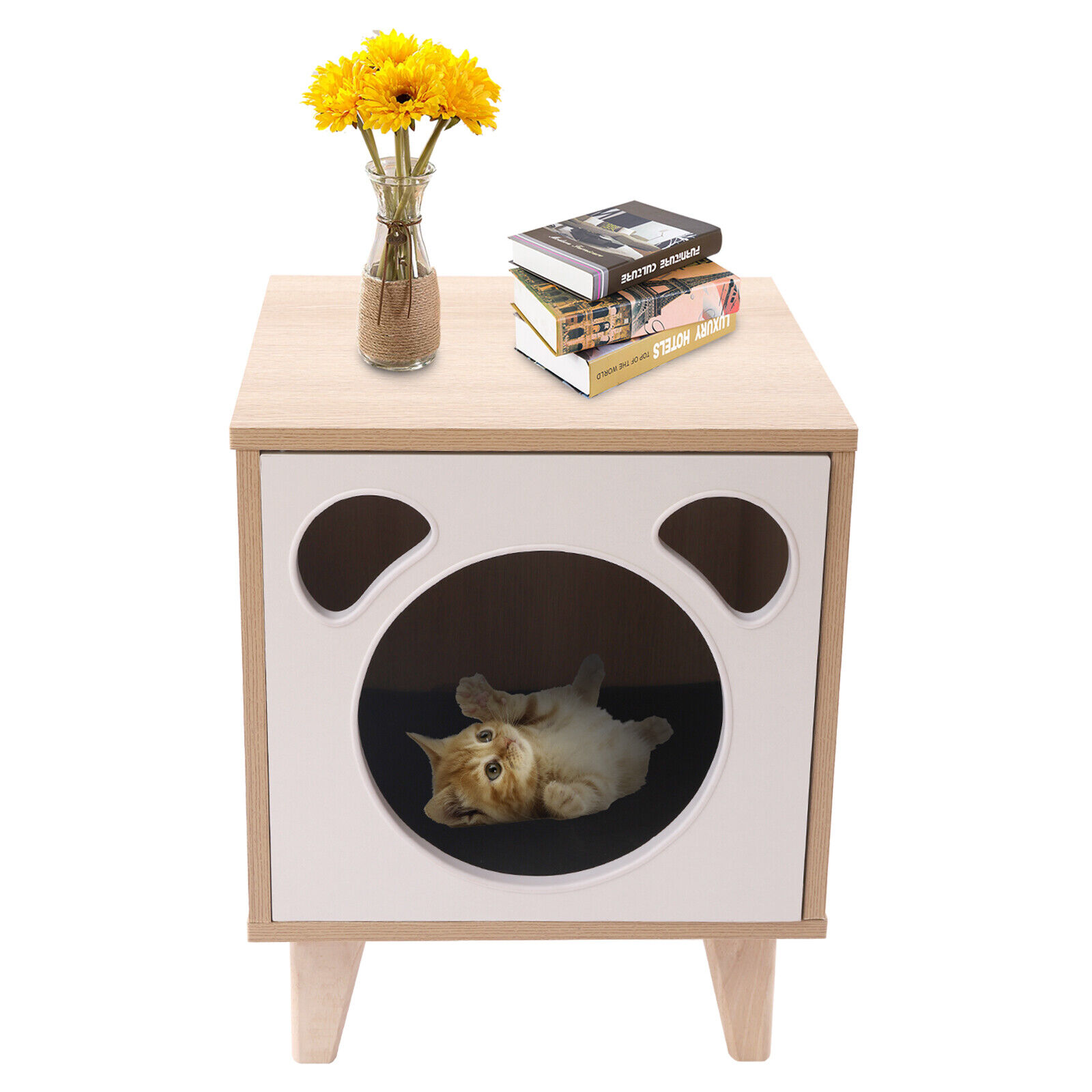 Wooden Nightstand Cat Bed Storage End Table Enclosure Bedside Organizer Modern Unbranded Does not apply - фотография #3
