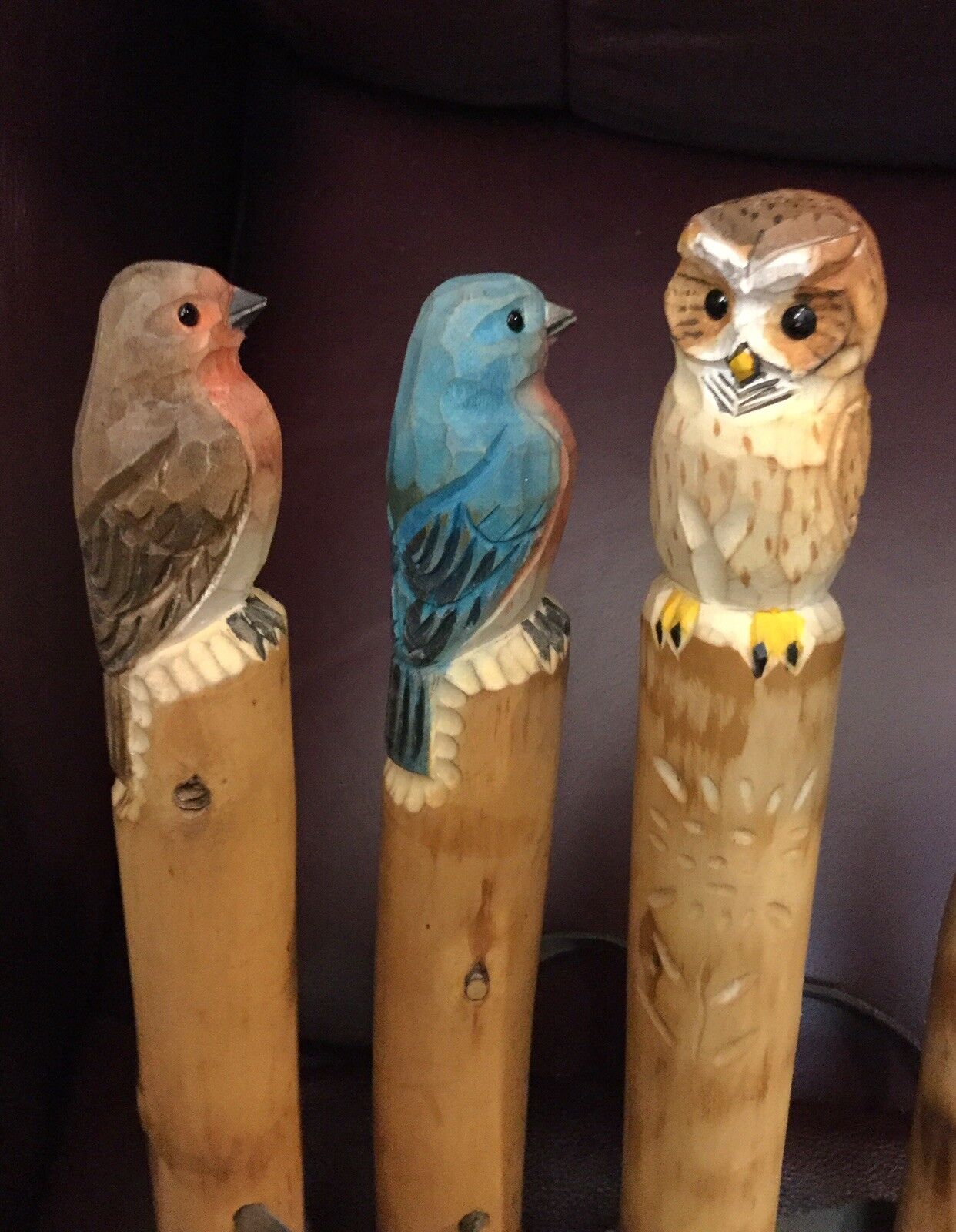New Redbird Bluebird Owl Eagle Bear Walking Stick Cane Wood Hand Carved Handmade - фотография #5