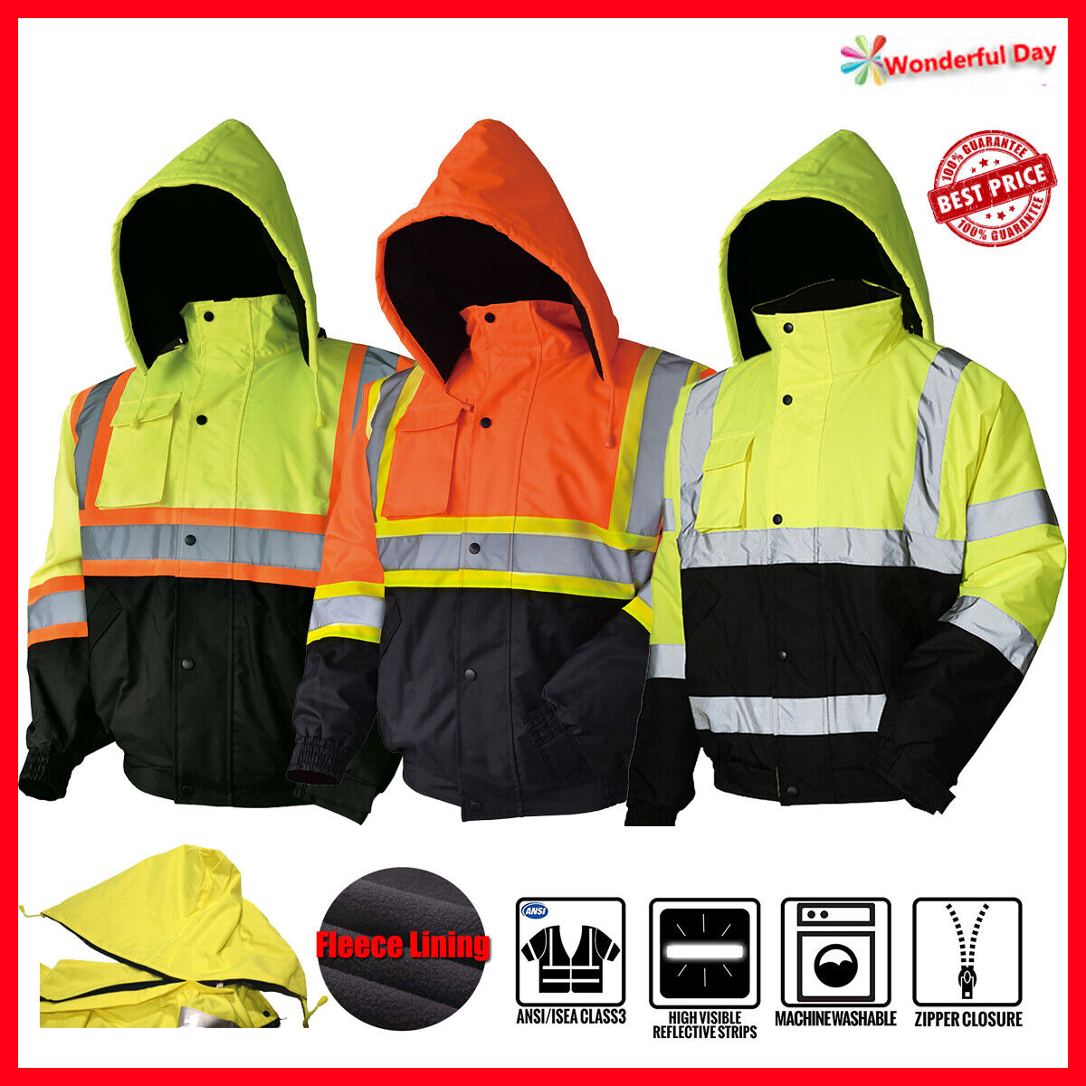 Hi-Vis Insulated Safety Bomber Reflective Class 3 Winter Jacket Warm Lined Coat  L&M