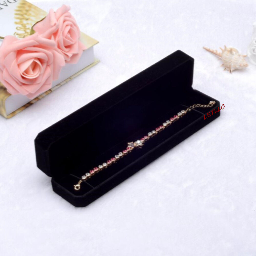 Deluxe Black Velvet Bracelet Necklace Watch Box Case Pendant Chain High Quality Lily Treacy