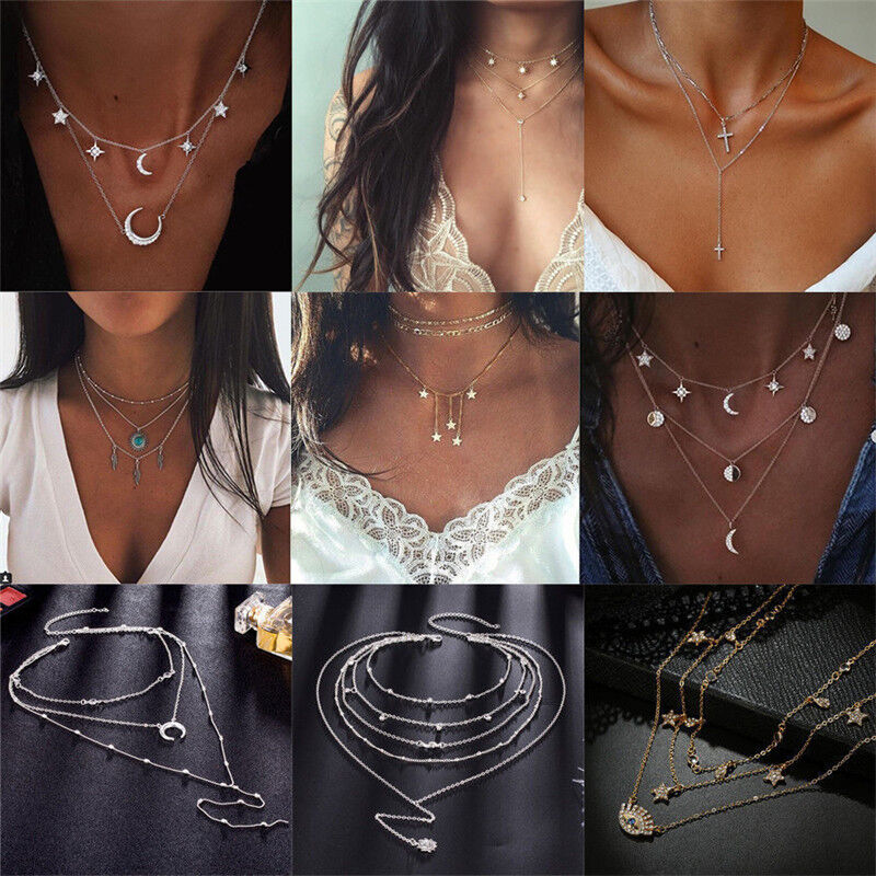Boho Women Multi-layer Long Chain Pendant Crystal Choker Necklace Jewelry Gift Unbranded - фотография #12