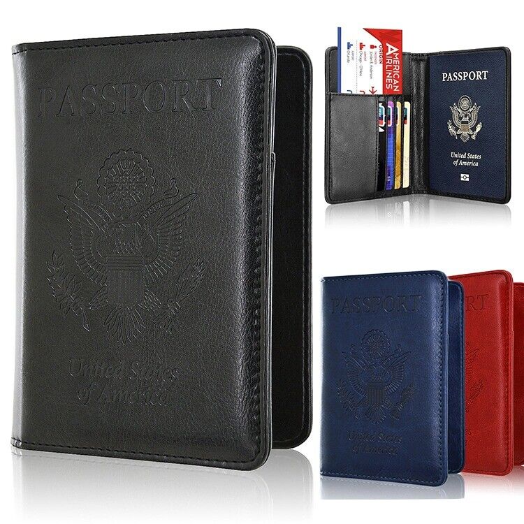 RFID Blocking Leather Passport Holder Case Cover Wallet for Securely Travel Trip Unbranded