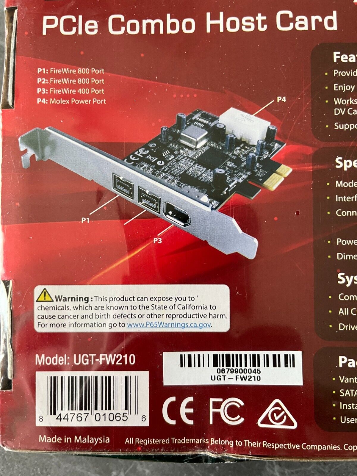 Vantec 2+1 FireWire 800/400 PCIe Combo Host Card UGT-FW210 Fire Wire Ports Vantec UGT-FW210 - фотография #4