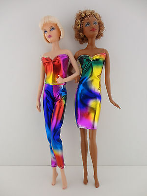 A Set of 2 Metallic Rainbow Outfits Made to Fit the Barbie Doll Olivia's Doll Closet O-6151