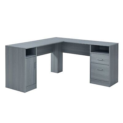 Techni Mobili Functional L-Shaped Desk with Storage, Grey Techni Mobili RTA-8412L-GRY