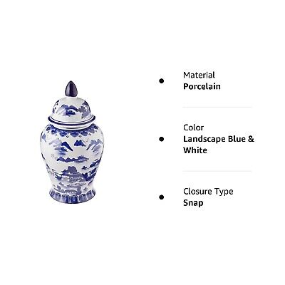 Oriental Furniture 18" Landscape Blue & White Porcelain Temple Jar Red Lantern BW-TJAR-BWLS - фотография #5