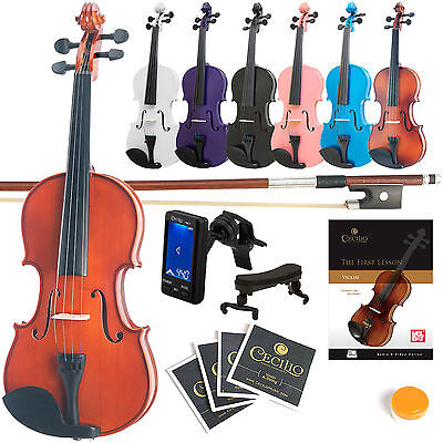 Mendini Solidwood Violin Size 4/4 3/4 1/2 1/4 1/8 1/10 1/16 +Tuner+Book/Video Mendini MV-1+SR+TN7+FB1