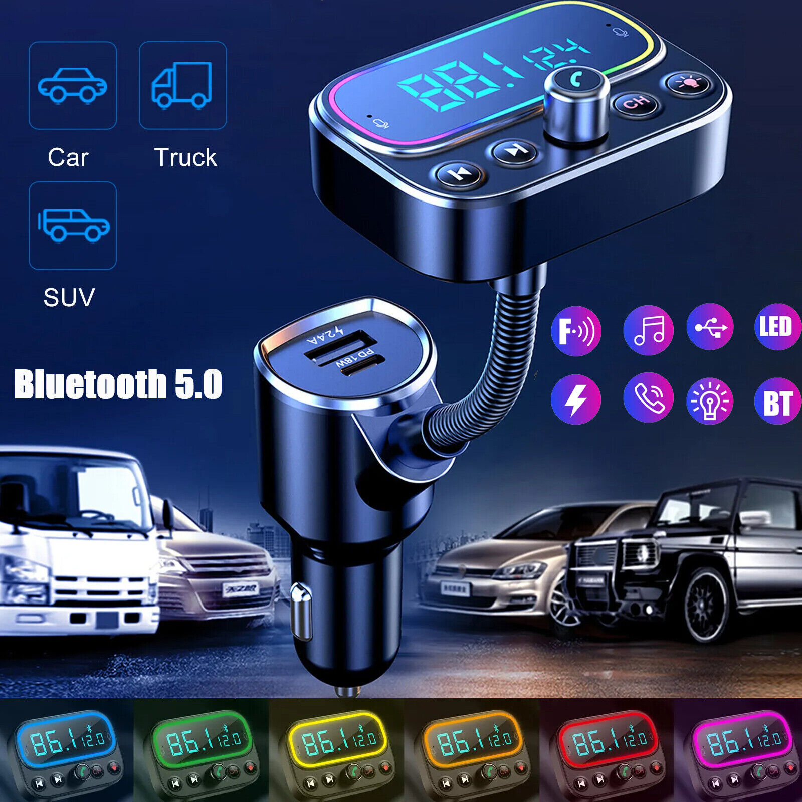 Wireless Bluetooth 5.0 FM Transmitter Radio AUX Adapter Car Truck Music Player  Unbranded CAR2010EE - фотография #8