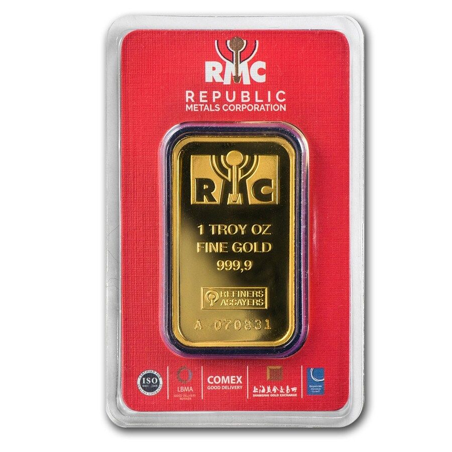 SPECIAL PRICE! 1 oz Gold Bar - Republic Metals Corporation (In Assay) Republic Metals Corp. 91241