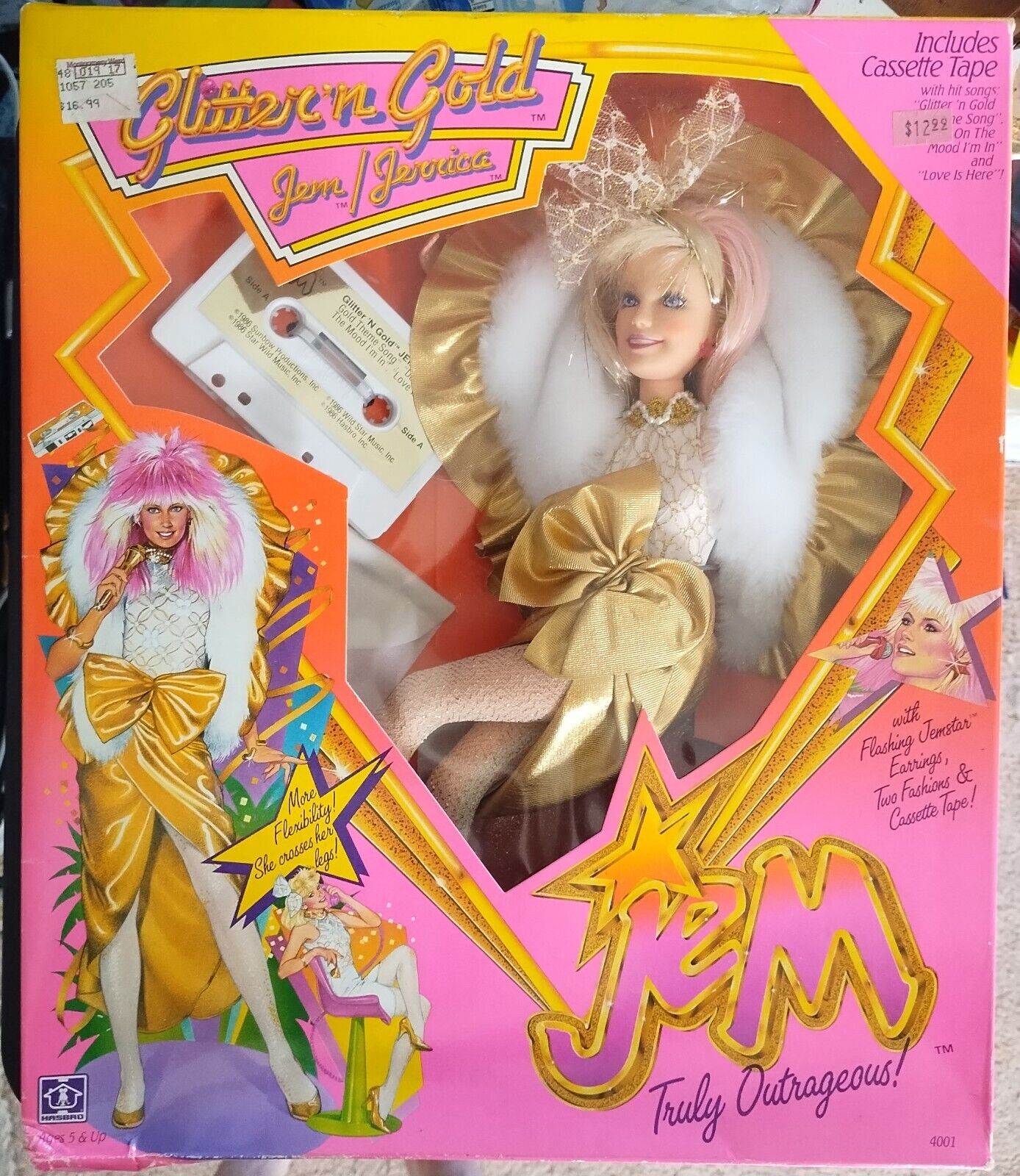 Hasbro - 1985 JEM Glitter 'n Gold JERRICA, NRFB Incl. Cassette Tape - RARE Cond. jem
