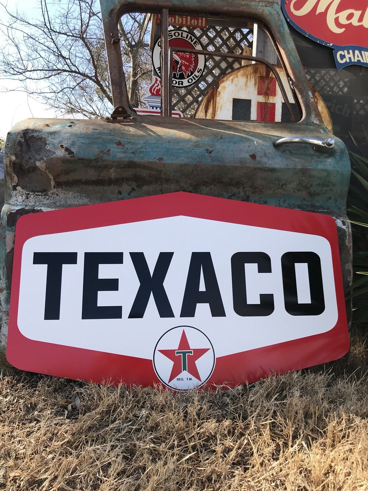 Antique Vintage Old Style Texaco Motor Oil Sign Без бренда - фотография #4