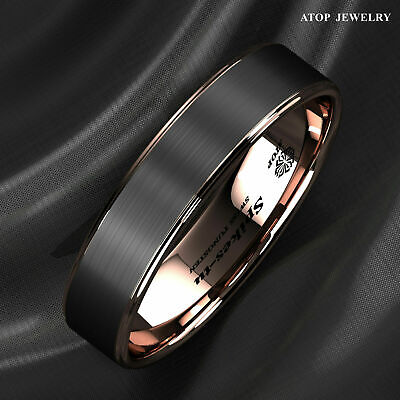Tungsten Carbide ring rose gold black brushed Wedding Band Ring men's jewelry ATOP - фотография #6