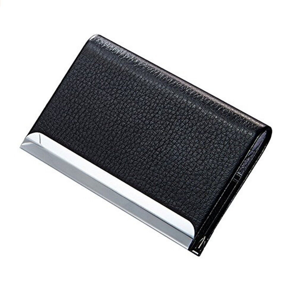 PU Leather Metal Business Card Holder - Sleek Pocket ID Credit Card Case Wallet TIKA Does Not Apply