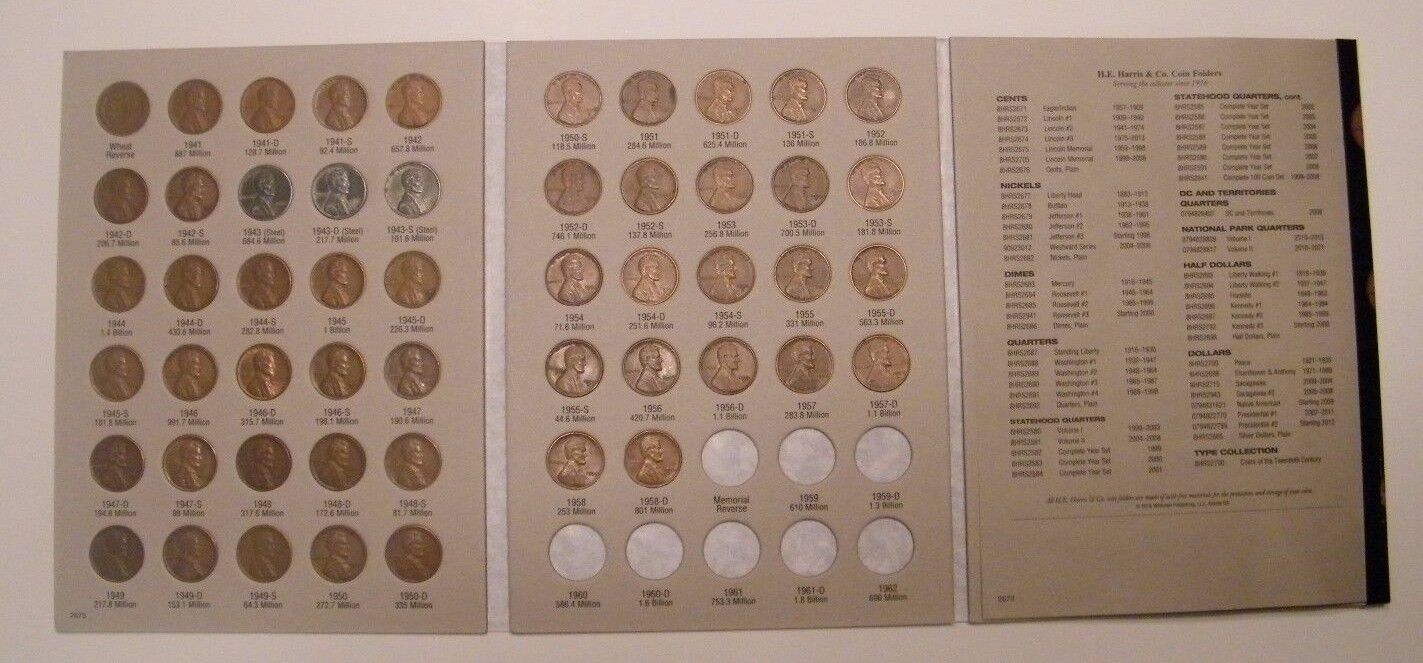 Complete Lincoln Wheat Penny Cent Collection Harris Album 1941 - 1958 P D S Set Без бренда