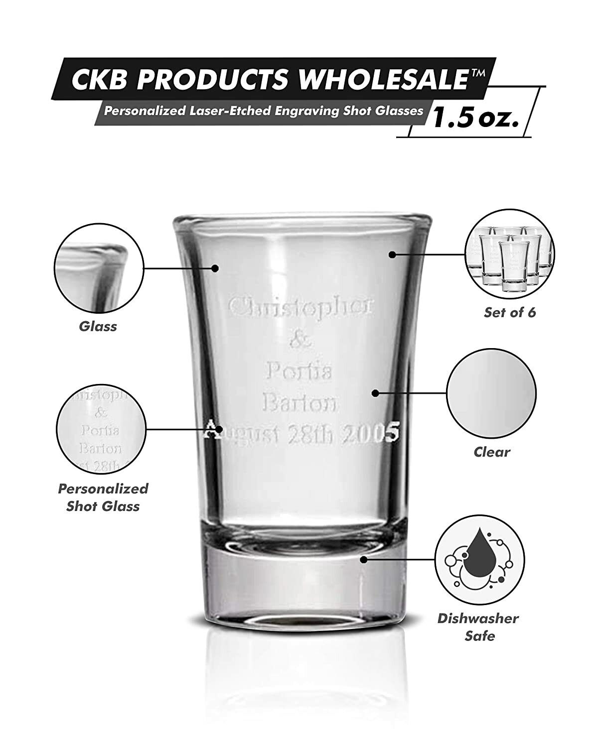 Personalized Set of 6 Shot Glasses (1.5oz) Free Engraving Groomsman & Bridesmaid CKB Products Wholesale - фотография #2